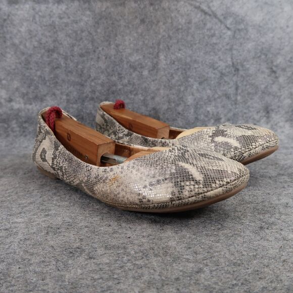 Lucky Brand Shoes Womens 8.5 Ballet Flats Slip On Emmie Leather Snake Print Grey - Picture 1 of 13